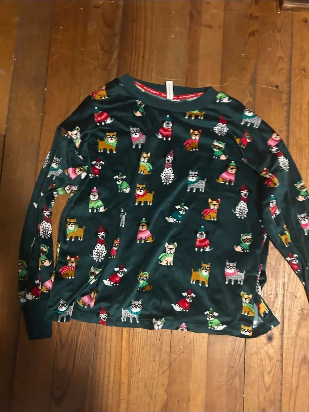 Kids Dark Green Dog Print Pajama Set